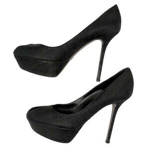 Sergio Rossi Cachet Peep Toe Textured Black Platform Stiletto Pump - Size 9